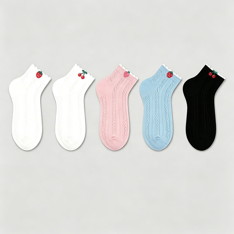 Chaussettes courtes en coton côtelé à motif cerise (2 paires) - image 1