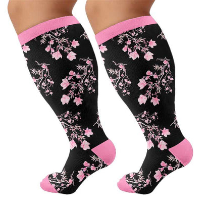 Chaussettes de compression à imprimé floral grande taille - Noir (1 paire) - 4XL - image 10