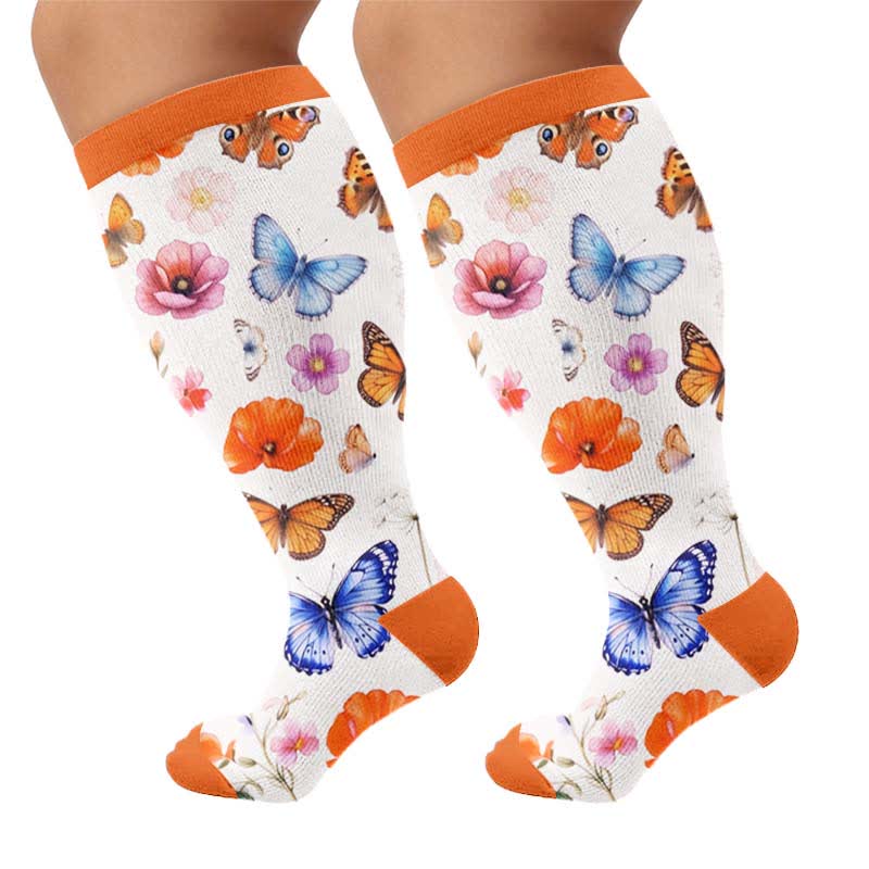 Chaussettes de compression à imprimé floral grande taille - Blanc (1 paire) - 4XL - image 8