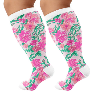 Chaussettes de compression à imprimé floral grande taille - Rose (1 paire) - 4XL - image 9