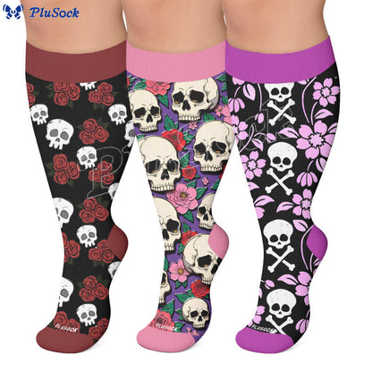 Chaussettes de compression noires à tête de mort grande taille - image 0