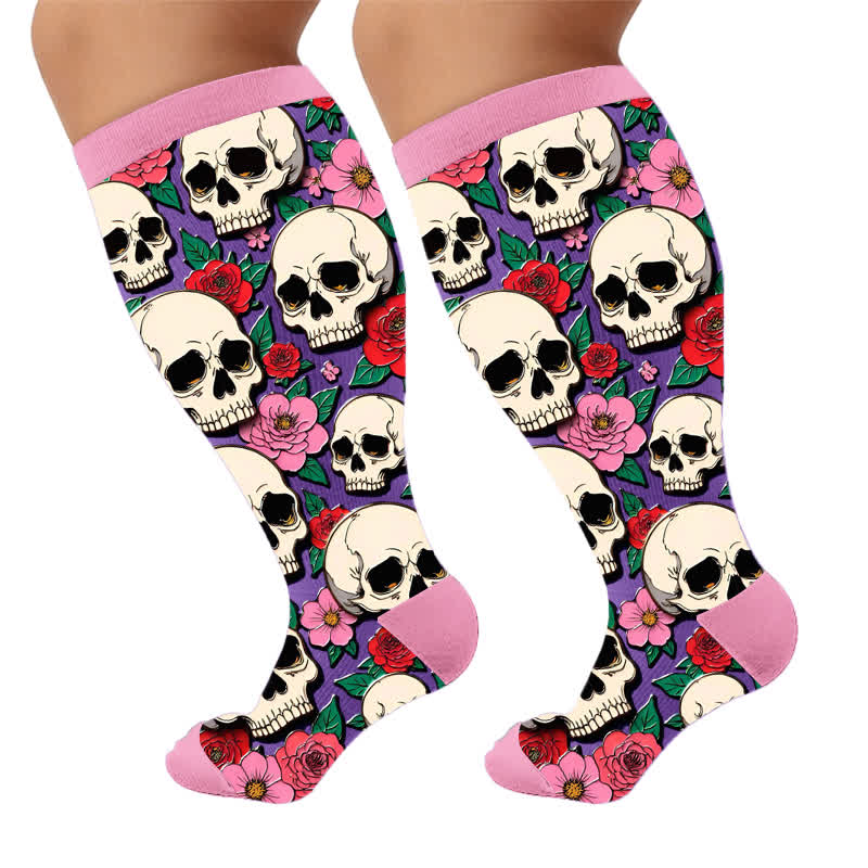 Chaussettes de compression noires à tête de mort grande taille - Rose (1 paire) - 4XL - image 9