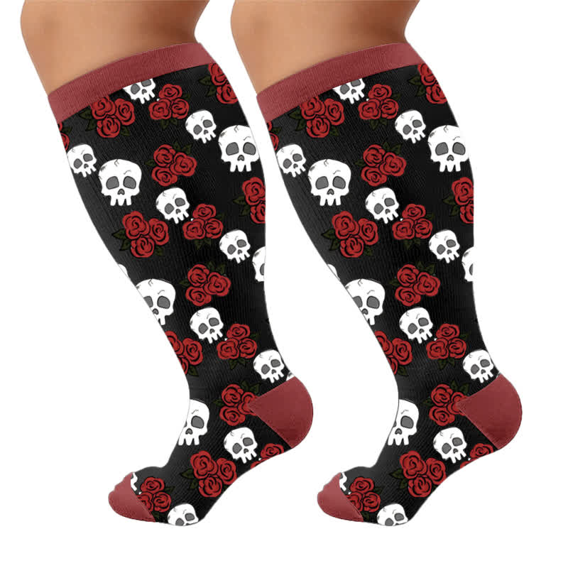 Chaussettes de compression noires à tête de mort grande taille - Rouge (1 paire) - 4XL - image 8