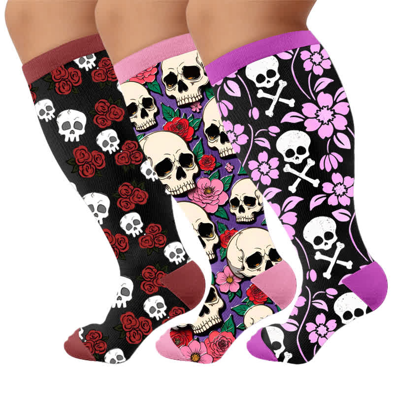 Chaussettes de compression noires à tête de mort grande taille - Multicolore (3 paires) - 4XL - image 4