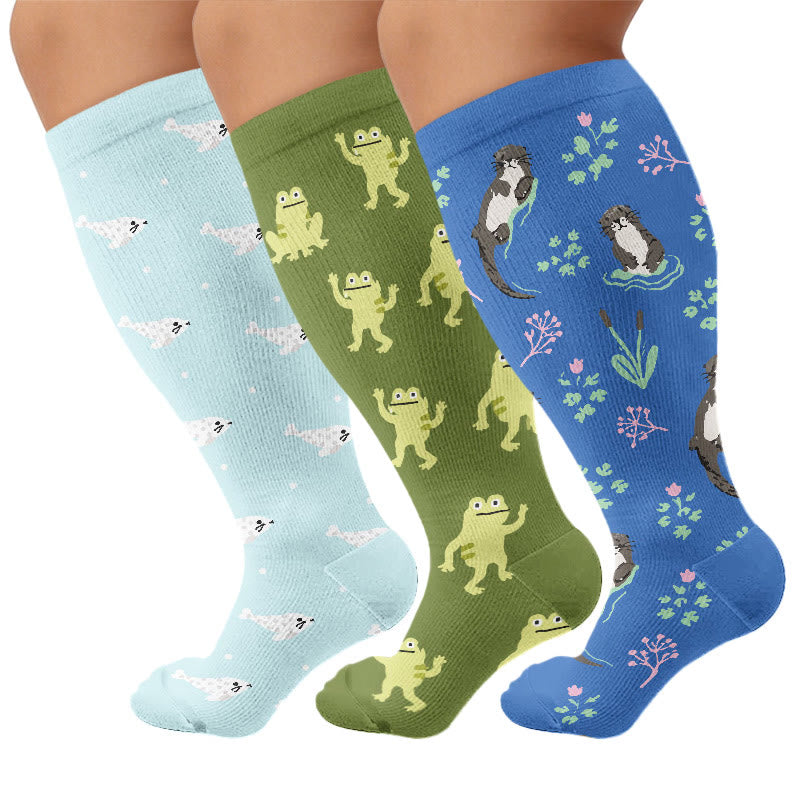 Chaussettes de compression grandes tailles Phoque Loutre Grenouille - Multicolore (3 paires) - 4XL - image 4