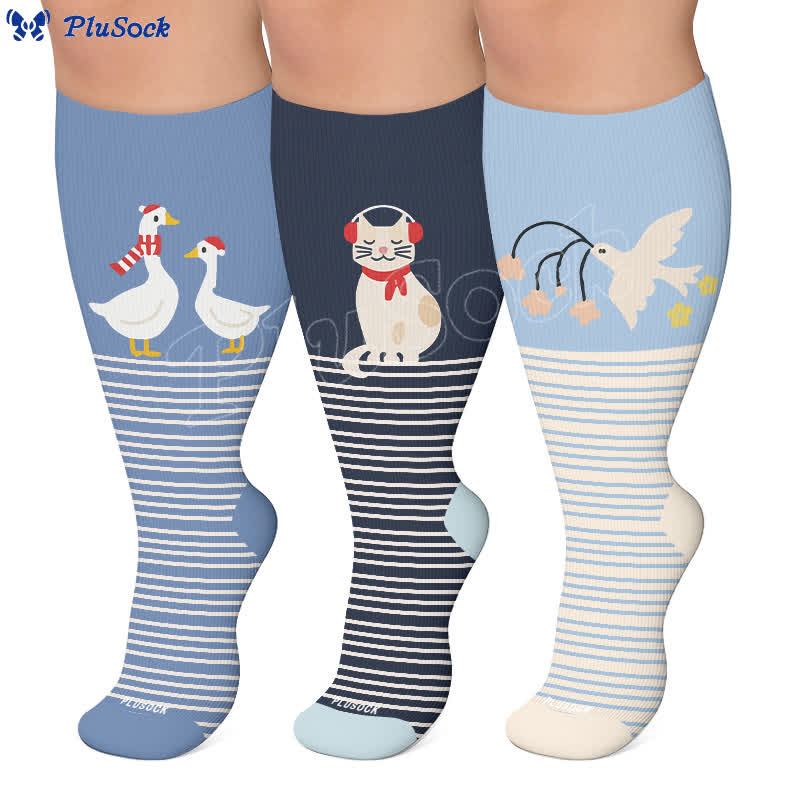 Chaussettes de compression grandes tailles à rayures animales - image 0