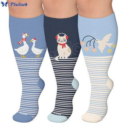 Chaussettes de compression grandes tailles à rayures animales - image 0