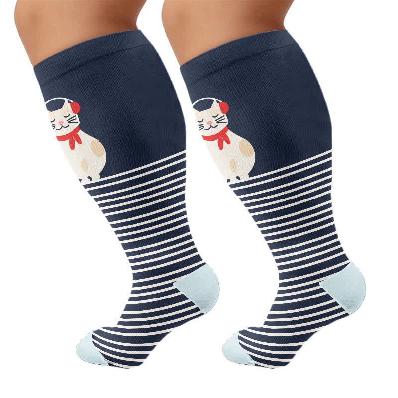 Chaussettes de compression grandes tailles à rayures animales - Bleu marine (1 paire) - 4XL - image 10
