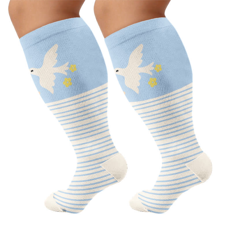 Chaussettes de compression grandes tailles à rayures animales - Bleu clair (1 paire) - 4XL - image 9