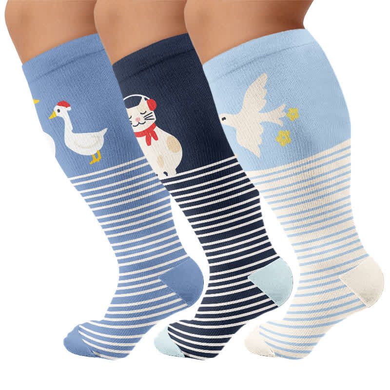 Chaussettes de compression grandes tailles à rayures animales - Multicolore (3 paires) - 4XL - image 4
