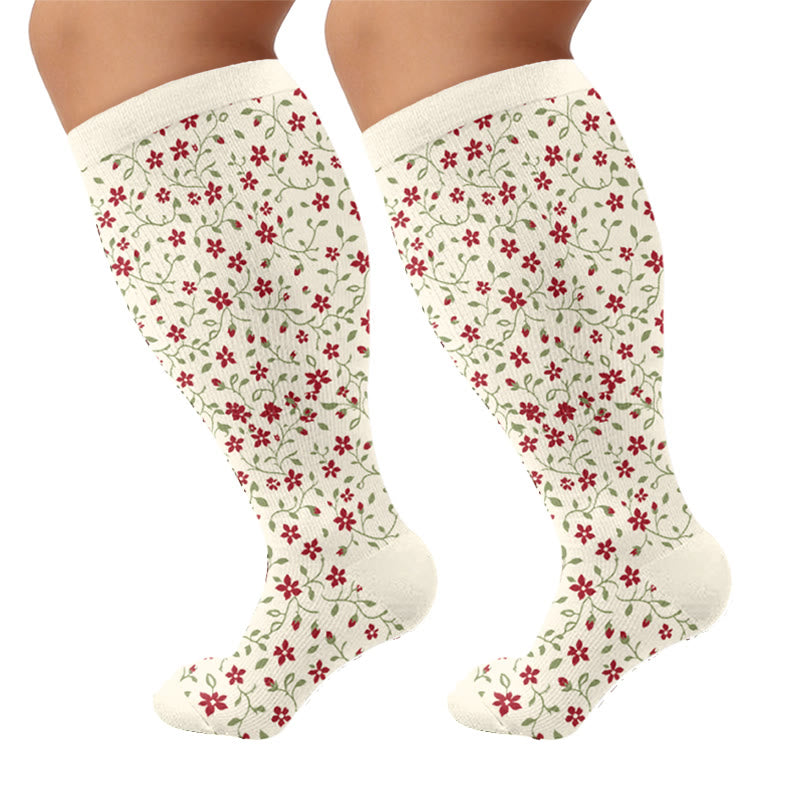Chaussettes de compression à motif floral Nordic Heart grandes tailles - Abricot (1 paire) - 4XL - image 5