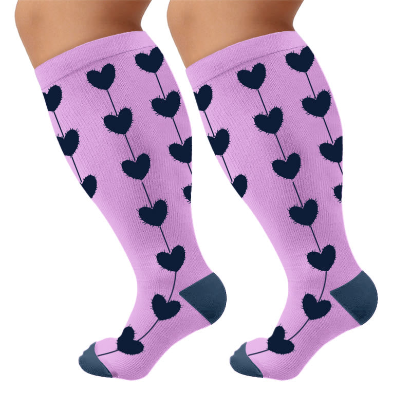 Chaussettes de compression à motif floral Nordic Heart grandes tailles - Violet (1 paire) - 4XL - image 7