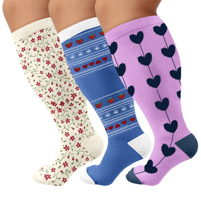 Chaussettes de compression à motif floral Nordic Heart grandes tailles - Multicolore (3 paires) - 4XL - image 1
