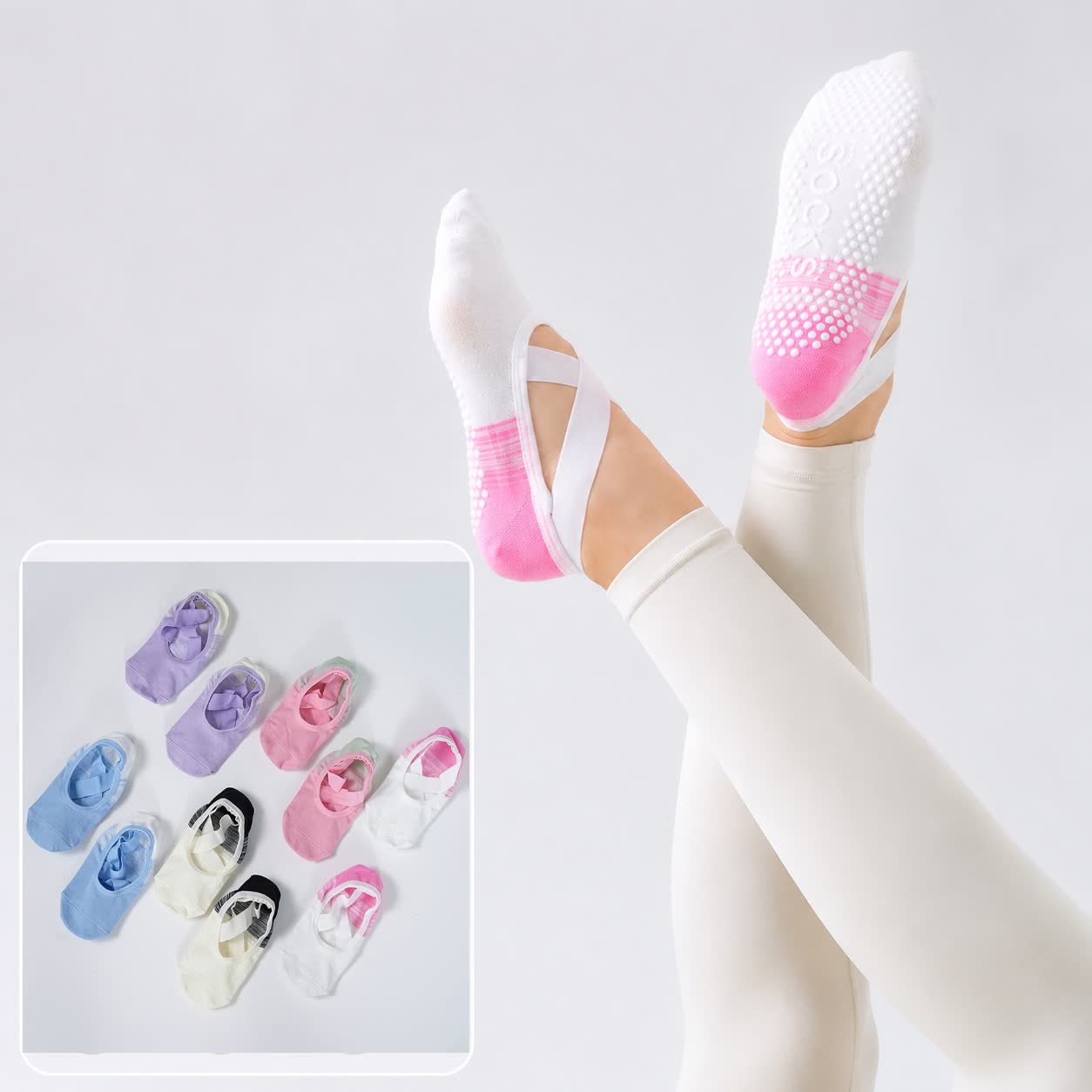 Chaussettes montantes à bride croisée antidérapantes (3 paires) - image 0