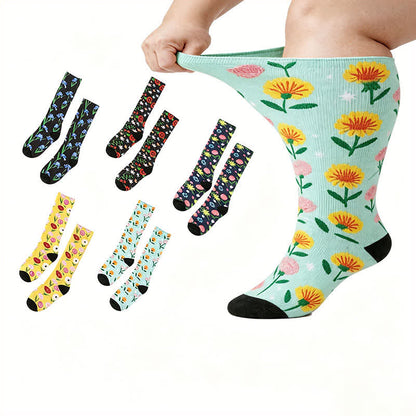 Chaussettes hautes fleuries grandes tailles - image 0