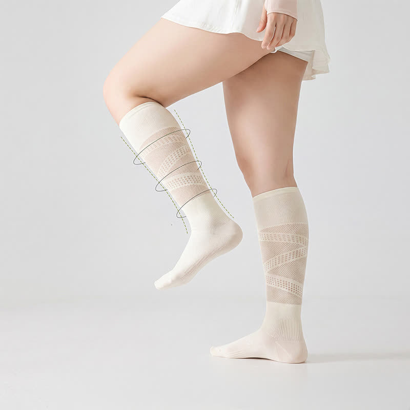 Chaussettes de compression à rayures en maille (2 paires) - Beige - UE36-39 (US3-6) - image 4