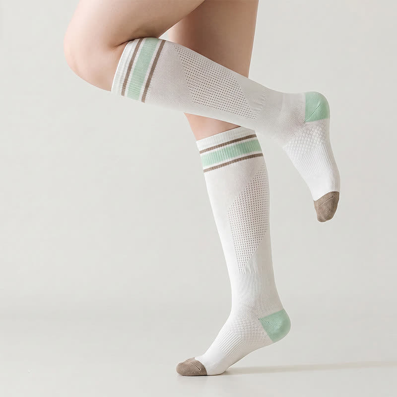 Chaussettes de compression sport rayées, 1 paire - Blanc-A - UE36-39 (US3-6) - image 0
