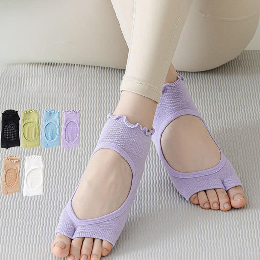 Chaussettes antidérapantes en coton à orteils ouverts (5 paires) - image 0