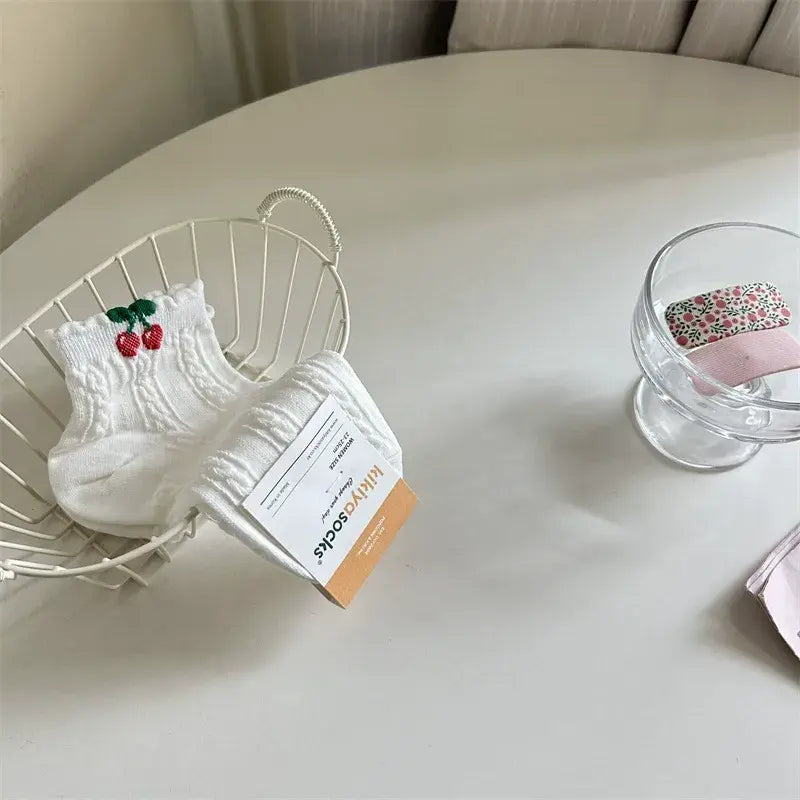 Chaussettes courtes en coton côtelé à motif cerise (2 paires) - Blanc-B - 40(US2-7) - image 5