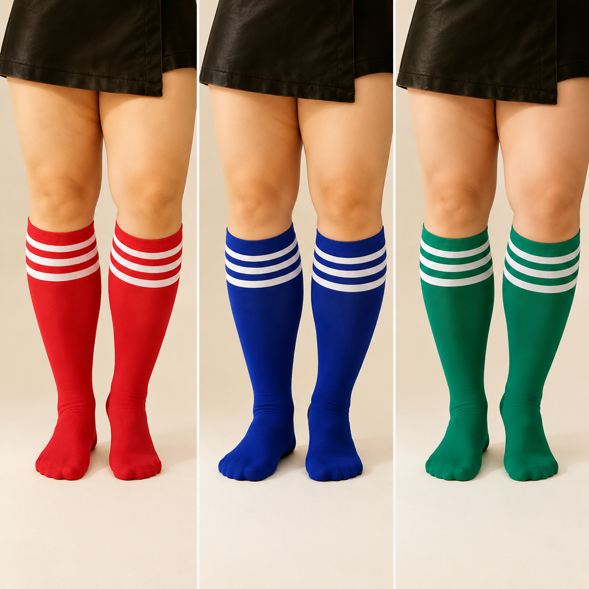 Chaussettes hautes rayées respirantes (3 paires) - Rouge + Vert + Bleu roi - One Size - image 9