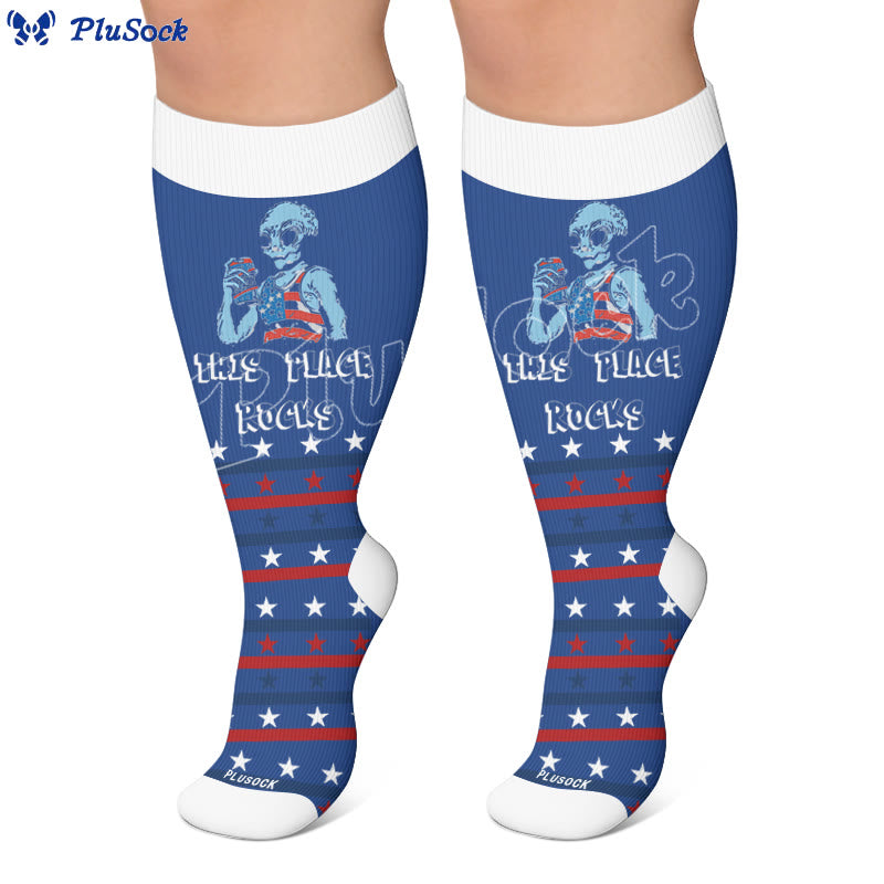Chaussettes de compression grandes tailles à rayures feux d'artifice - image 6