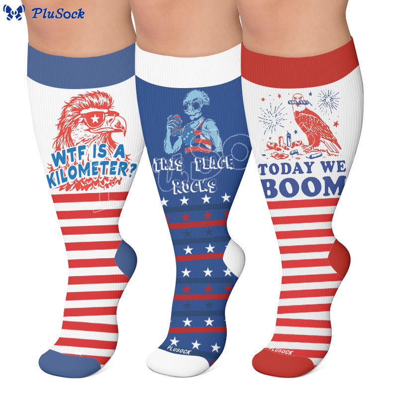 Chaussettes de compression grandes tailles à rayures feux d'artifice - image 0