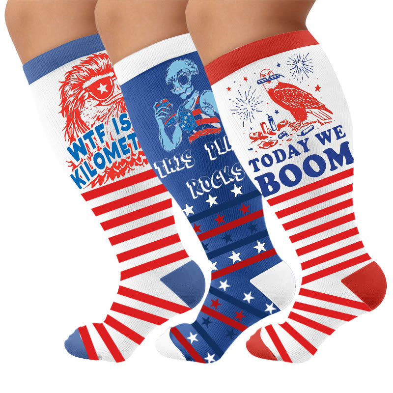 Chaussettes de compression grandes tailles à rayures feux d'artifice - Multicolore (3 paires) - 4XL - image 4
