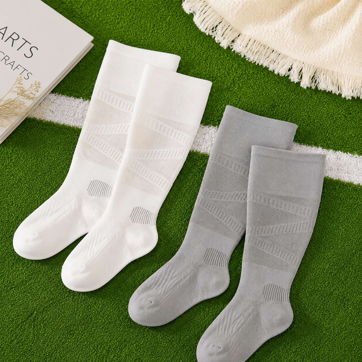Chaussettes de compression à rayures en maille (2 paires) - Blanc + Gris clair - UE36-39 (US3-6) - image 9