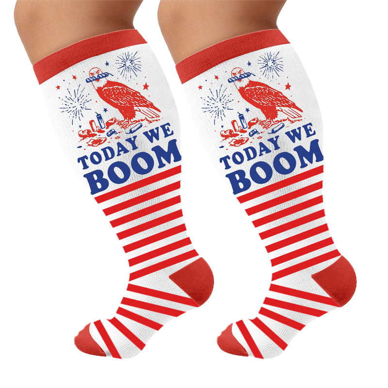 Chaussettes de compression grandes tailles à rayures feux d'artifice - Rouge (1 paire) - 4XL - image 10