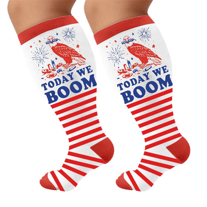 Chaussettes de compression grandes tailles à rayures feux d'artifice - Rouge (1 paire) - 4XL - image 10
