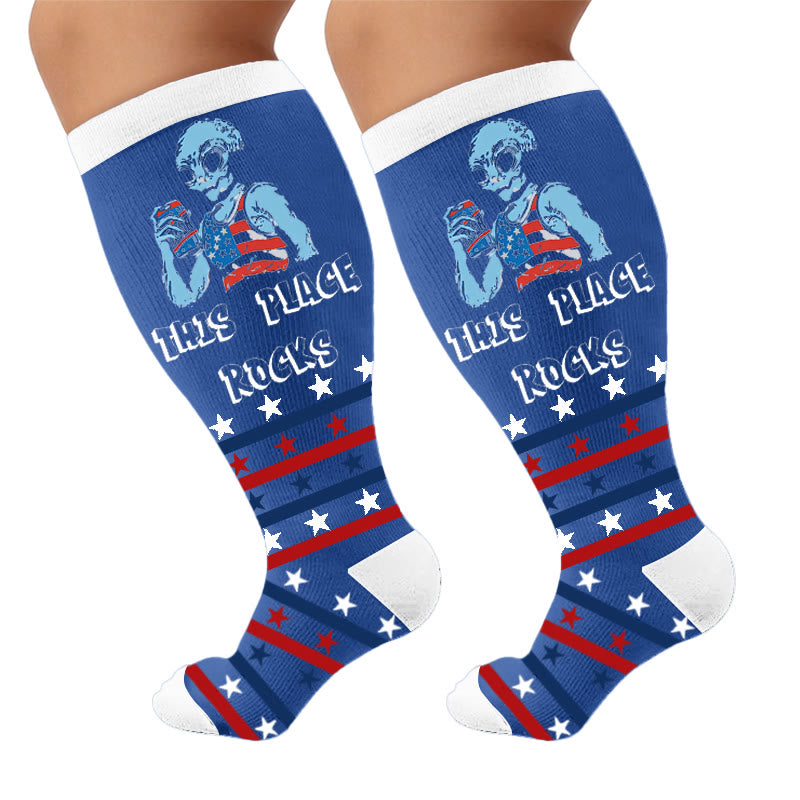 Chaussettes de compression grandes tailles à rayures feux d'artifice - Bleu (1 paire) - 4XL - image 9