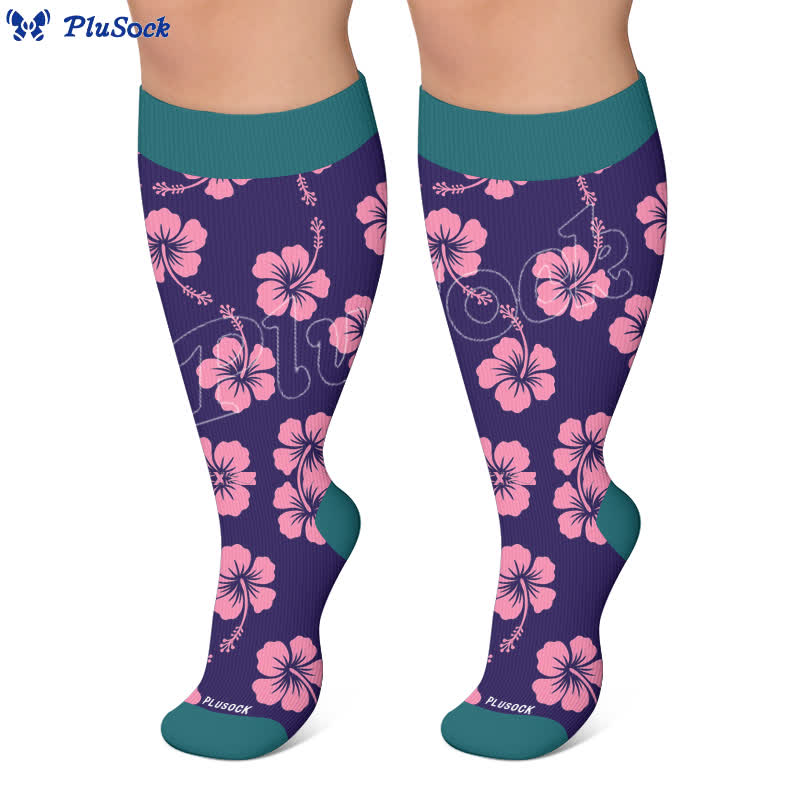 Chaussettes de compression grandes tailles à fleurs éclatantes - image 6