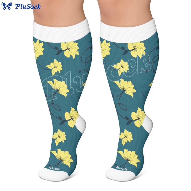 Chaussettes de compression grandes tailles à fleurs éclatantes - image 5