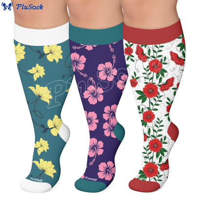 Chaussettes de compression grandes tailles à fleurs éclatantes - image 0