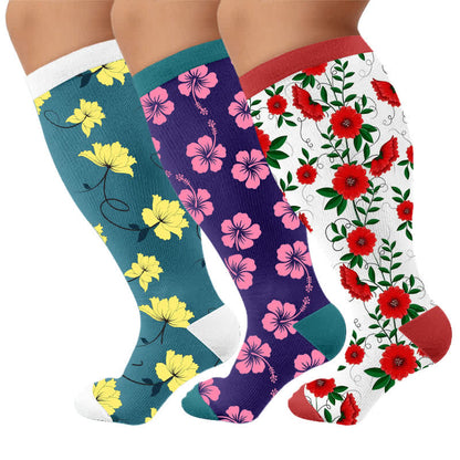 Chaussettes de compression grandes tailles à fleurs éclatantes - Multicolore (3 paires) - 4XL - image 4