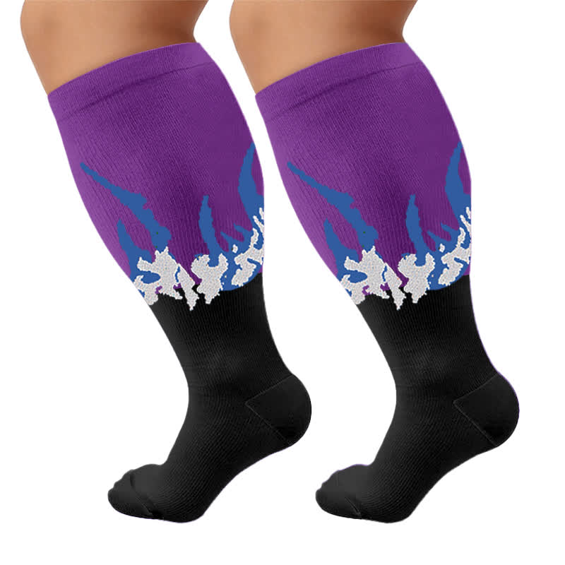 Chaussettes de compression grandes tailles à motif flamme et blocs de couleur - Violet (1 paire) - 4XL - image 9