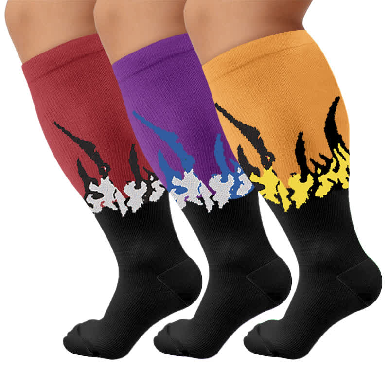 Chaussettes de compression grandes tailles à motif flamme et blocs de couleur - Multicolore (3 paires) - 4XL - image 4