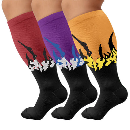 Chaussettes de compression grandes tailles à motif flamme et blocs de couleur - Multicolore (3 paires) - 4XL - image 4