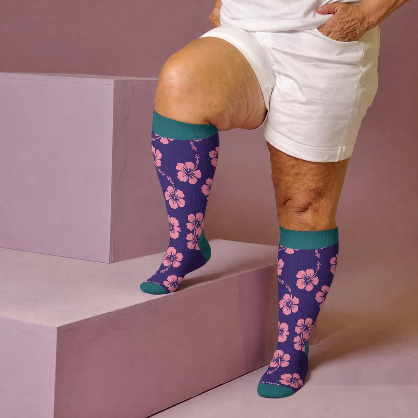Chaussettes de compression grandes tailles à fleurs éclatantes - image 3