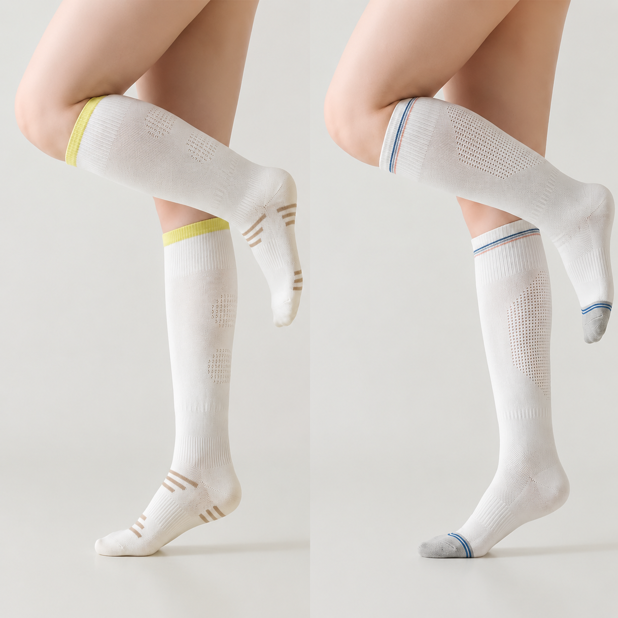 Chaussettes de compression sport rayées, 1 paire - Blanc-D+Blanc-E - UE36-39 (US3-6) - image 6