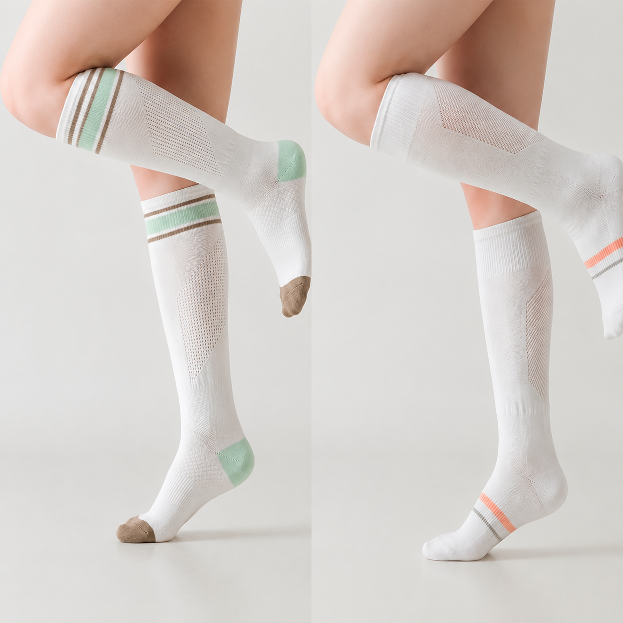 Chaussettes de compression sport rayées, 1 paire - Blanc-A+Blanc-C - UE36-39 (US3-6) - image 5