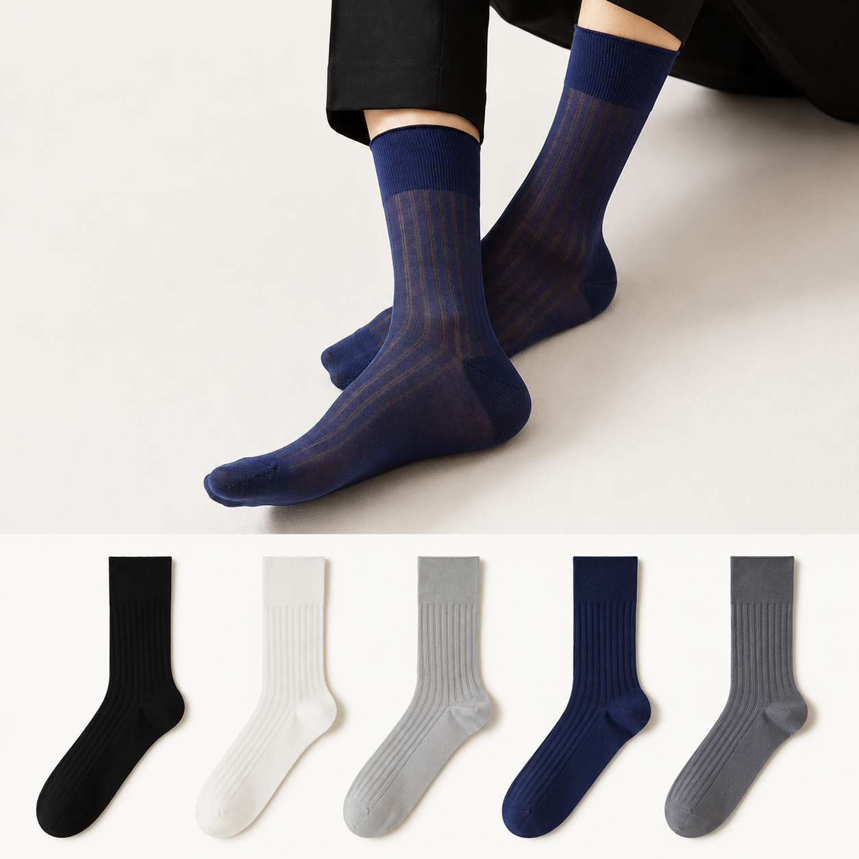 Chaussettes en soie quart de cercle (5 paires) - Multicolore - EU39-44 (US6.5-9.5) - image 0