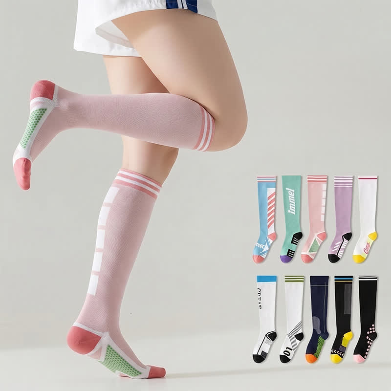 Chaussettes de compression à rayures sportives (2 paires) - Bleu + Violet - EU36-40(US3-7) - image 0