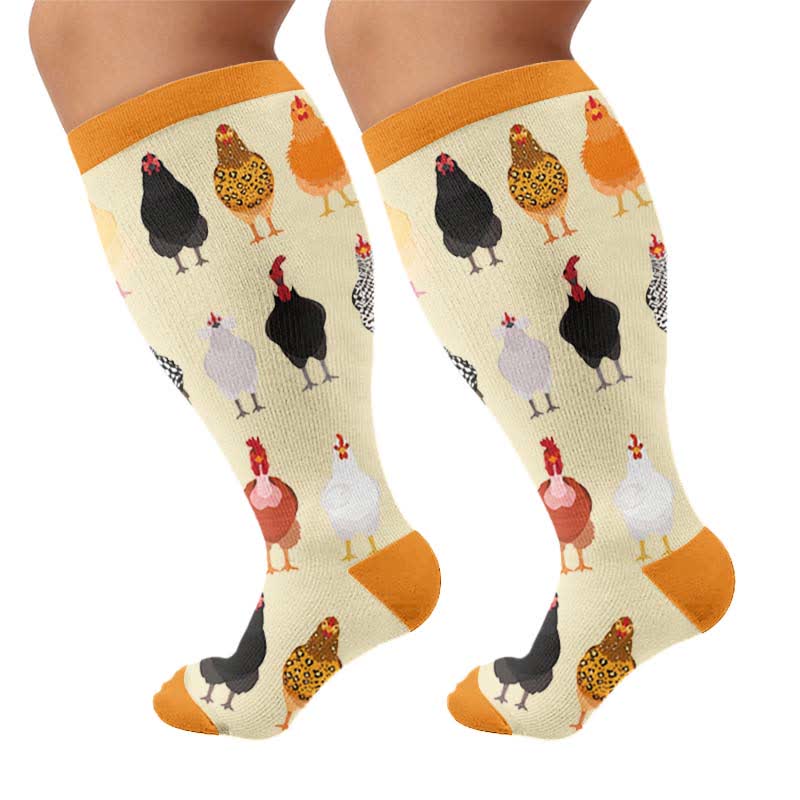 Chaussettes de compression grandes tailles à motif d'oiseaux de la ferme - Jaune (1 paire) - 4XL - image 10