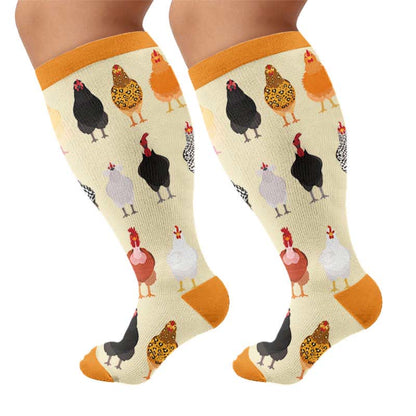 Chaussettes de compression grandes tailles à motif d'oiseaux de la ferme - Jaune (1 paire) - 4XL - image 10