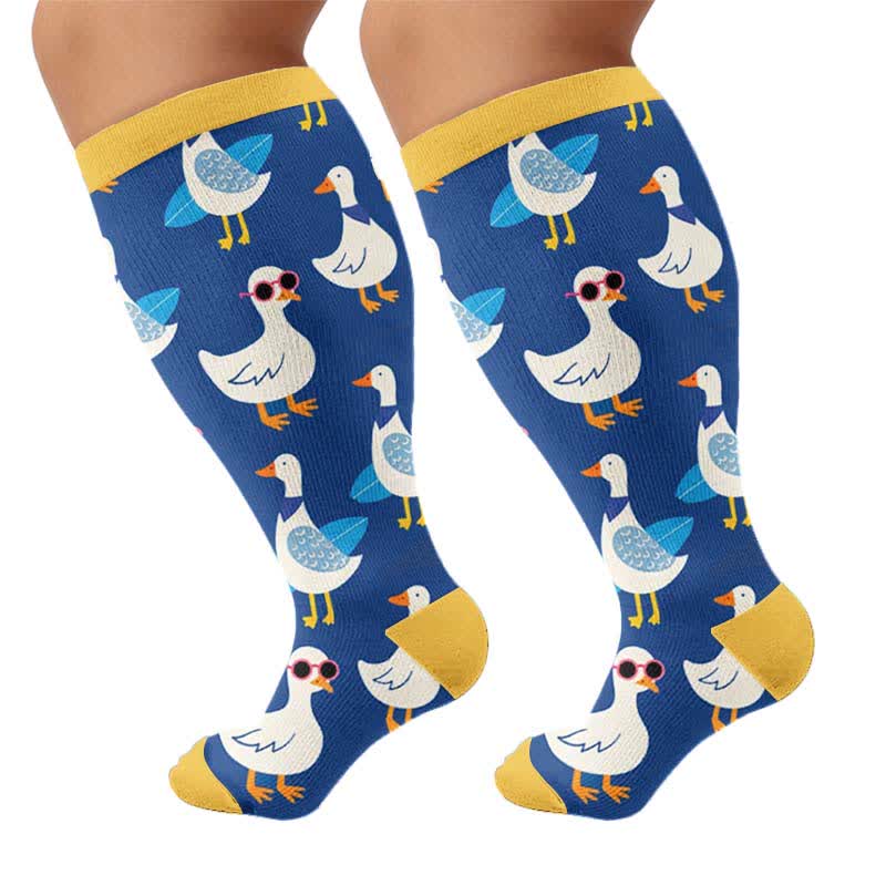 Chaussettes de compression grandes tailles à motif d'oiseaux de la ferme - Bleu (1 paire) - 4XL - image 8