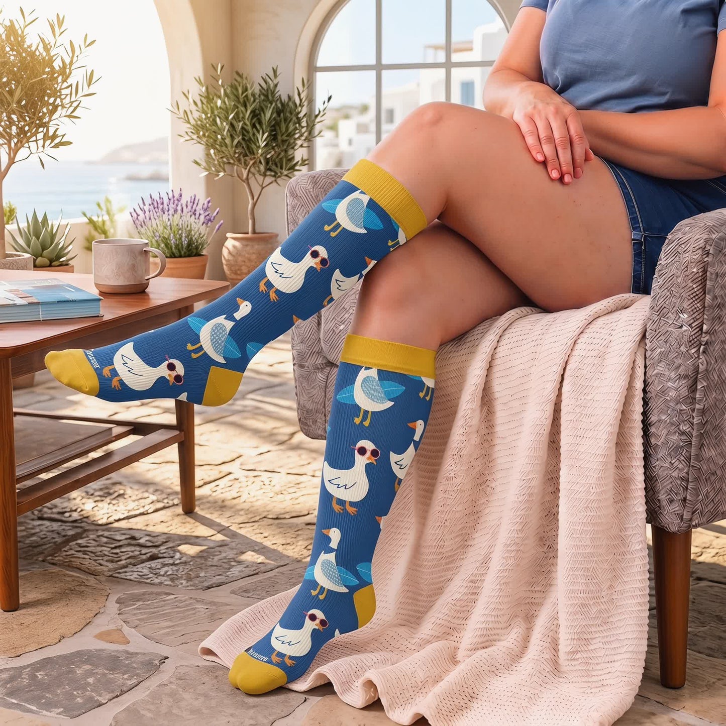 Chaussettes de compression grandes tailles à motif d'oiseaux de la ferme - image 3