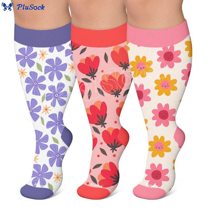 Chaussettes de compression blanches à fleurs grandes tailles - image 0