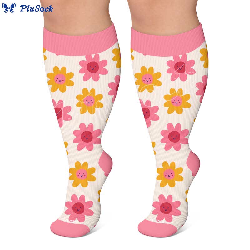 Chaussettes de compression blanches à fleurs grandes tailles - image 6