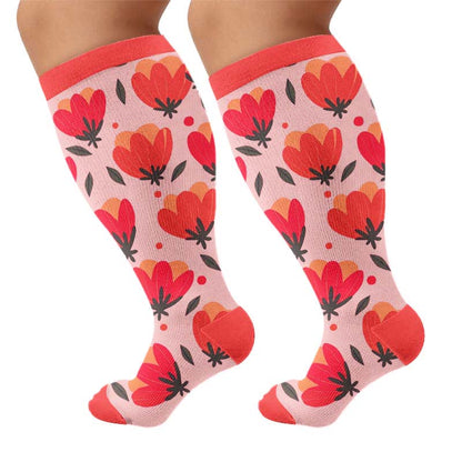 Chaussettes de compression blanches à fleurs grandes tailles - Rouge (1 paire) - 4XL - image 9